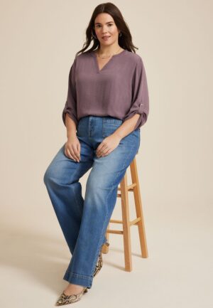 Plus Size Atwood 3/4 Sleeve Popover Blouse