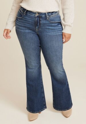 Plus Size Everflex&trade; Dark Mid Rise Flare Jean