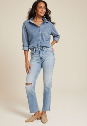 edgely&trade; High Rise Ripped Cheeky Relaxed Straight Jean