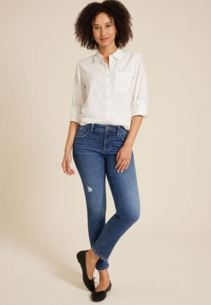 m jeans by maurices&trade; Dark Mid Rise Slim Straight Ankle Jean