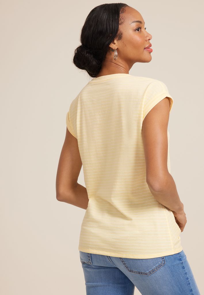 24/7 Austin Striped Knot Hem Short Sleeve Tee - Image 2