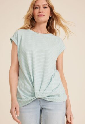 24/7 Austin Striped Knot Hem Short Sleeve Tee