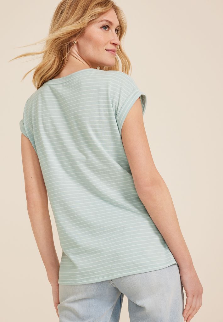 24/7 Austin Striped Knot Hem Short Sleeve Tee - Image 2