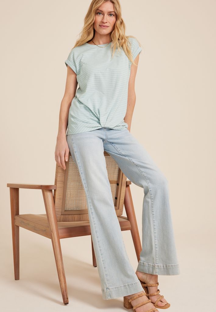 24/7 Austin Striped Knot Hem Short Sleeve Tee - Image 3