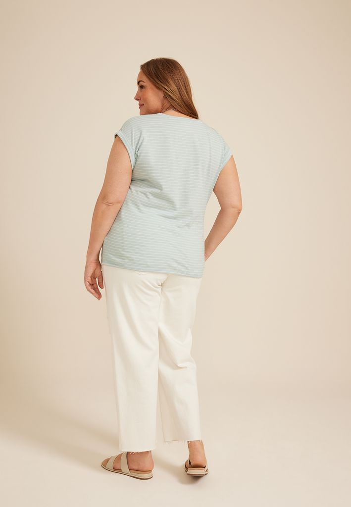 Plus Size 24/7 Austin Striped Knot Hem Short Sleeve Tee - Image 2