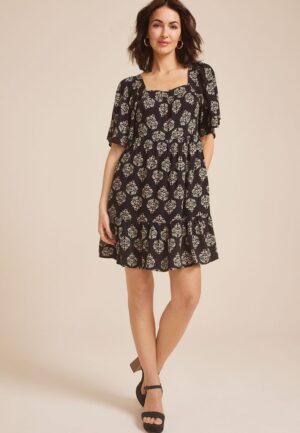 Printed Flutter Sleeve Babydoll Dress