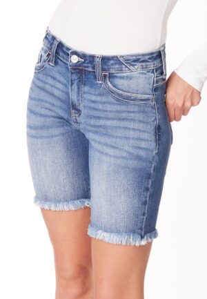 KanCan&trade; Mid Rise Fray Hem 8in Bermuda Short