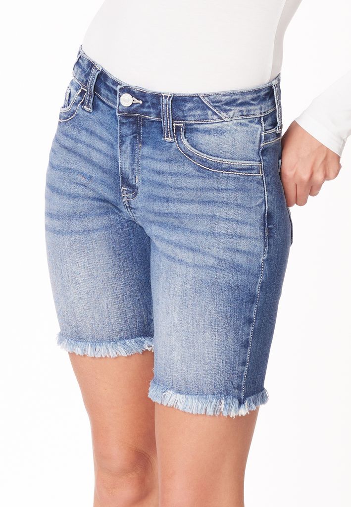 KanCan™ Mid Rise Fray Hem 8in Bermuda Short