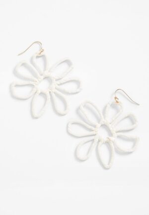 White Floral Raffia Earrings