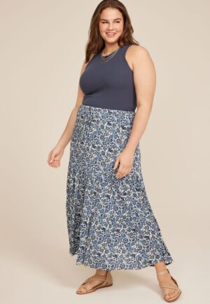 Plus Size Printed High Rise Maxi Skirt