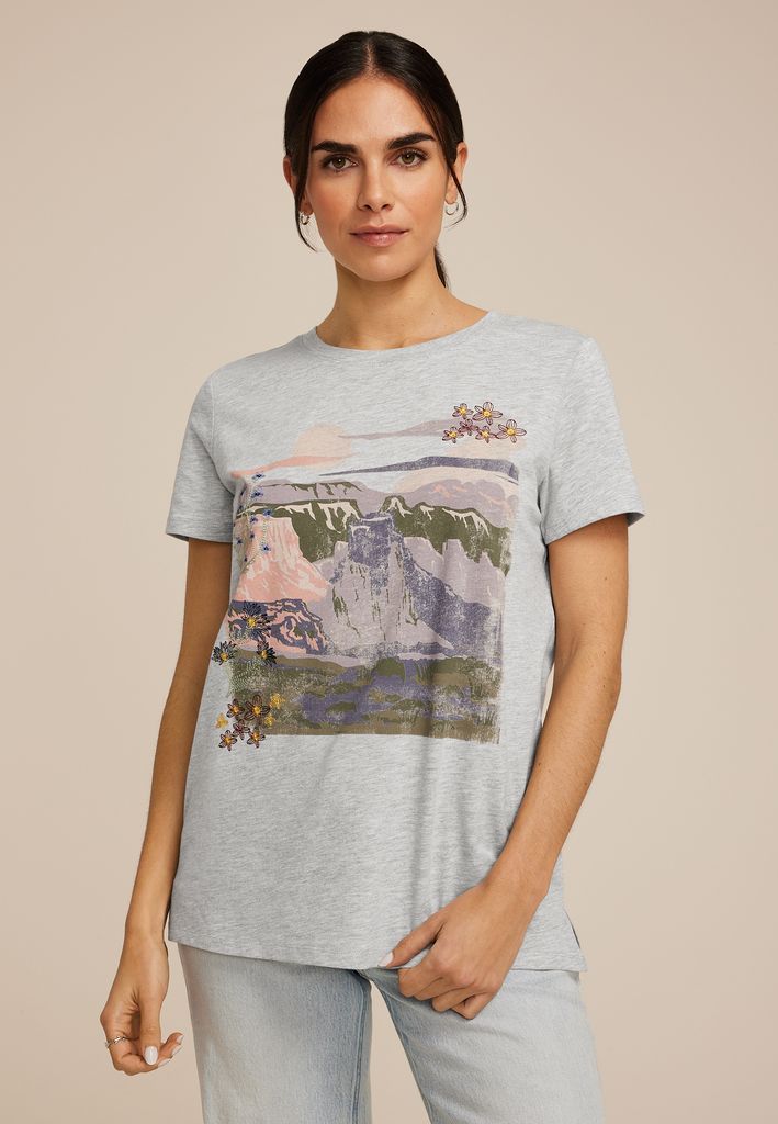 Mountain Floral Embroidered Classic Fit Graphic Tee