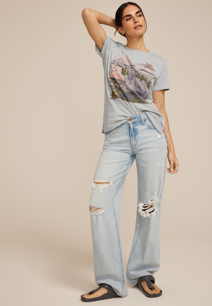 Mountain Floral Embroidered Classic Fit Graphic Tee - Image 3