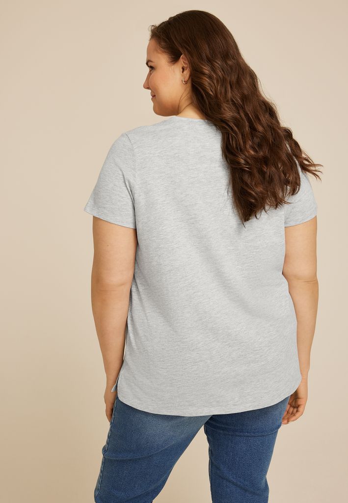 Plus Size Mountain Floral Embroidered Classic Fit Graphic Tee - Image 2