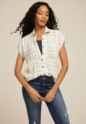 Textured Dolman Button Down Shirt