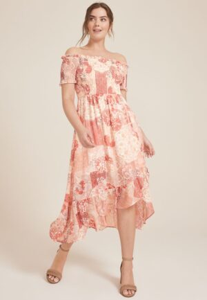 Off The Shoulder Smocked Midi Dress