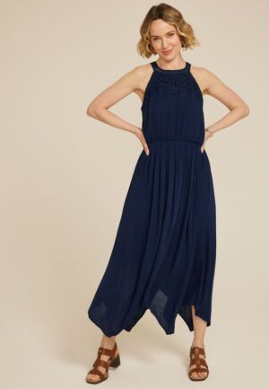 Bare Crochet Halter Neck Midi Dress