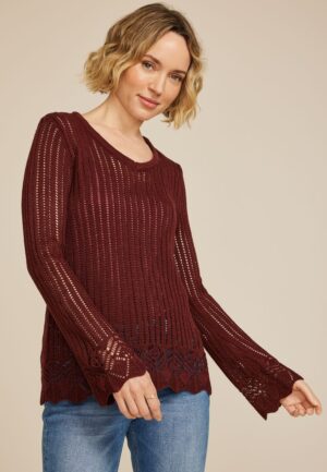 Open Stitch Bell Sleeve Sweater