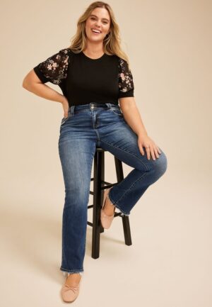 Plus Size KanCan&trade; Mid Rise Double Button Frayed Hem Bootcut Jean
