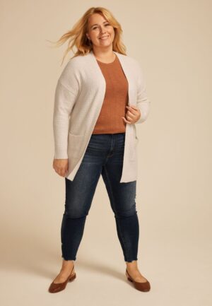 Plus Size 90s Waffle Knit Slouch Open Front Cardigan