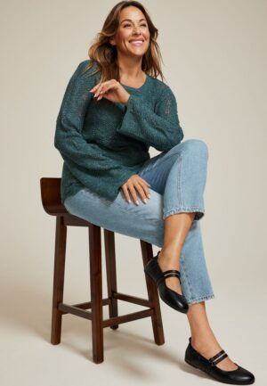 Plus Size Wave Stitch Bell Sleeve Sweater