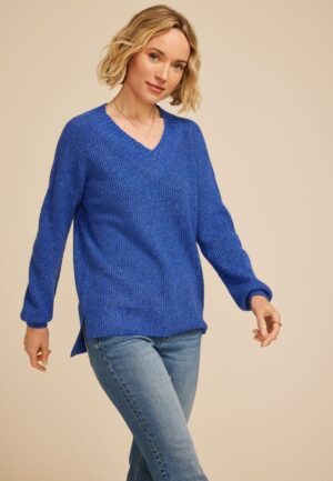 Slouchy V Neck Ribbed Sweater