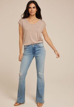 Grommet Shoulder Scoop Neck Tee