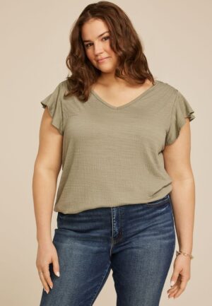 Plus Size Textured Flutter Sleeve Tee