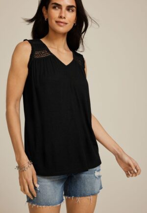 Black Crochet V Neck Tank Top