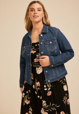 Plus Size Dark Denim Jacket