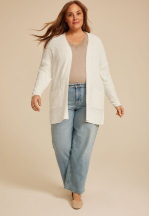 Plus Size Chenille Open Front Cardigan