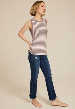 Striped Ribbed Side Gusset Tank Top