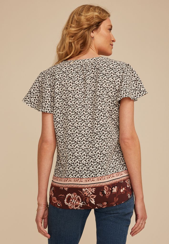 Atwood Floral Border Flutter Sleeve Blouse - Image 2