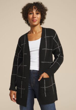 Windowpane Open Front Cardigan