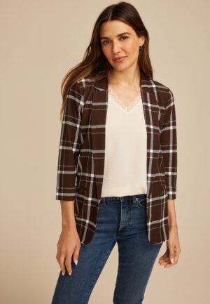 Plaid Versa 3/4 Sleeve Blazer