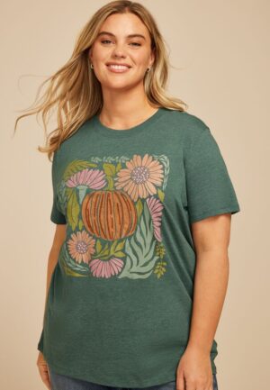 Plus Size Embroidered Pumpkin Oversized Fit Graphic Tee