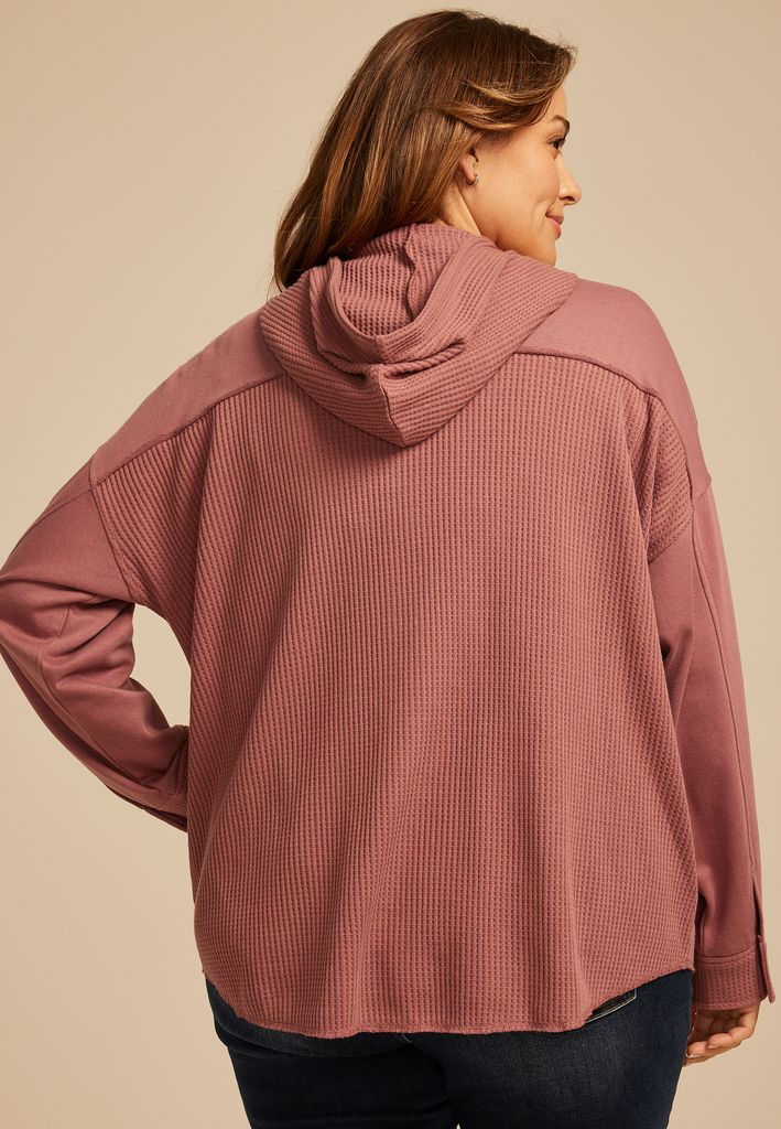 Plus Size Waffle Knit Hooded Shacket - Image 2