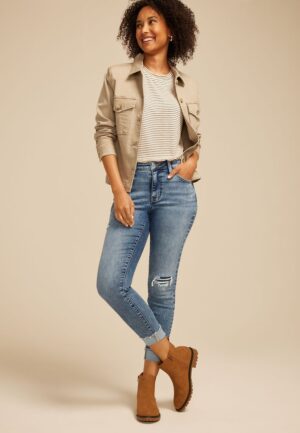 m jeans by maurices&trade; Cool Comfort Mid Rise Backed Ripped Ankle Jegging