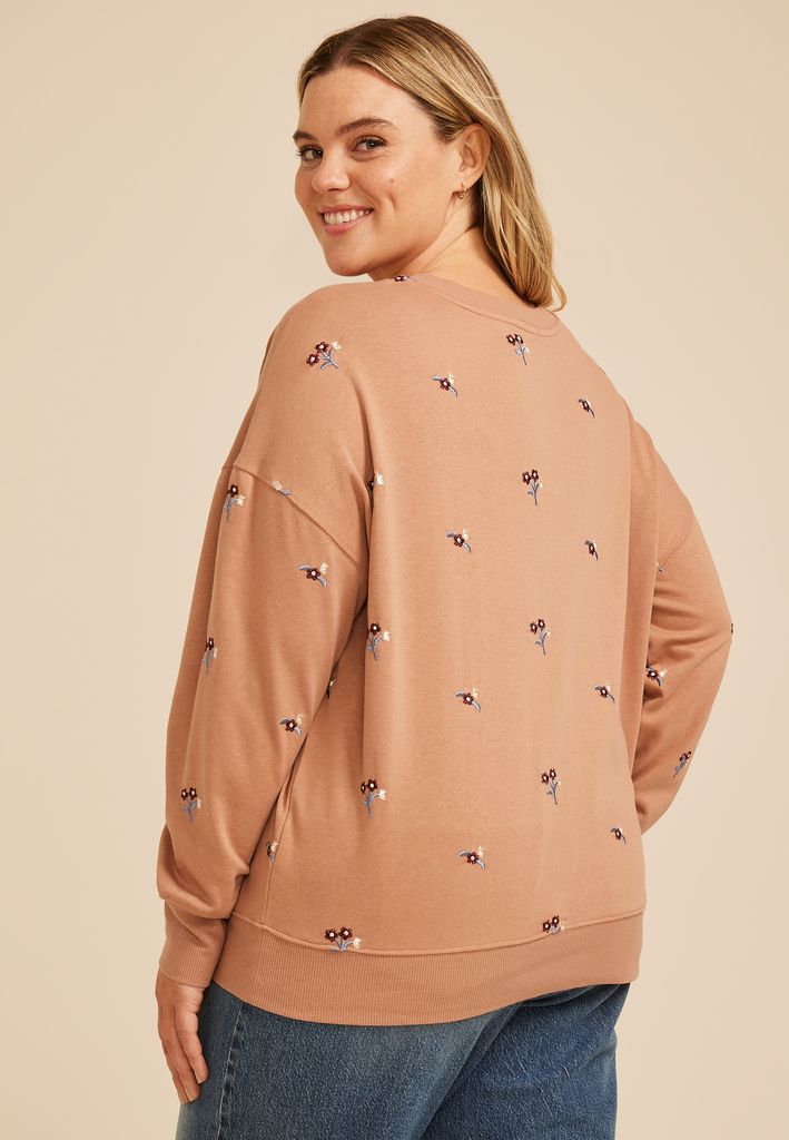 Plus Size Embroidered Floral Relaxed Fit Sweatshirt - Image 2