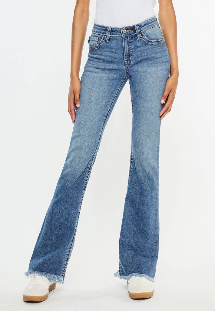 KanCan™ Mid Rise Thick Stitch Frayed Hem Bootcut Jean