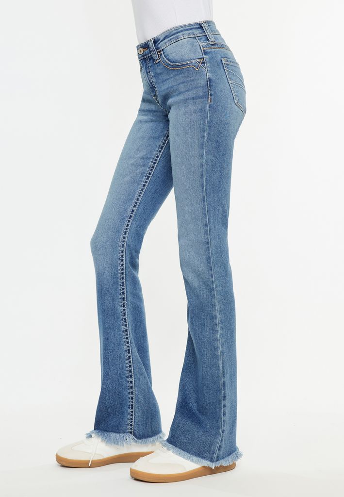 KanCan™ Mid Rise Thick Stitch Frayed Hem Bootcut Jean - Image 3