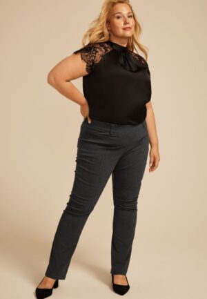 Plus Size Heathered Bengaline Mid Rise Bootcut Pant
