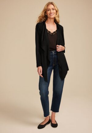 Faux Suede Waterfall Cardigan