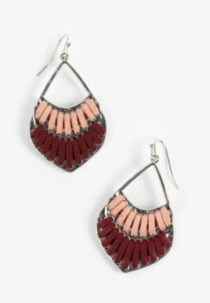 Pink And Burgundy Corded Teardrop Earrings