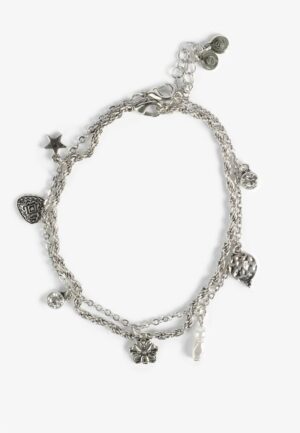 2 Pack Silver Floral Anklet Set