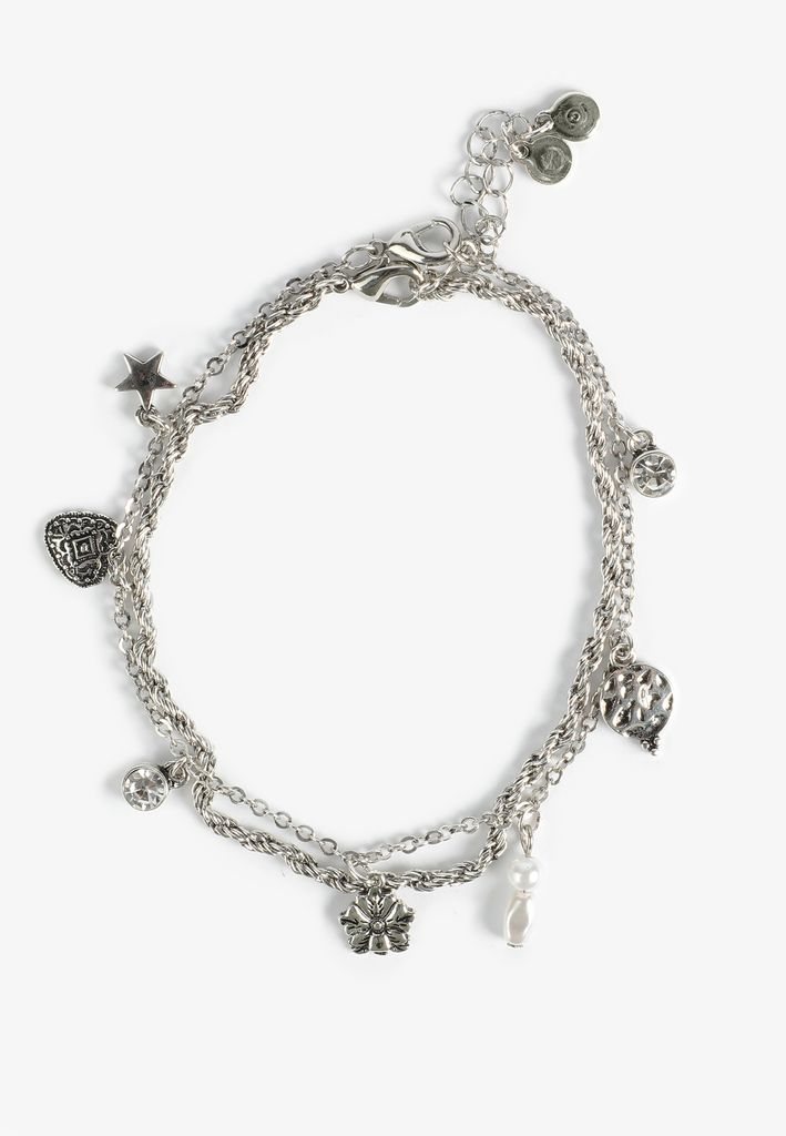 2 Pack Silver Floral Anklet Set