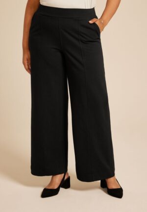Plus Size Knit High Rise Wide Leg Pant