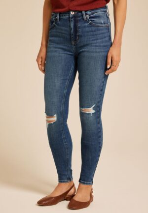 edgely&trade; Dark High Rise Ripped Cheeky Super Skinny Jean