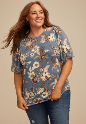 Plus Size Floral Short Flutter Sleeve Top