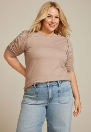 Plus Size Ruched Puff Sleeve Top