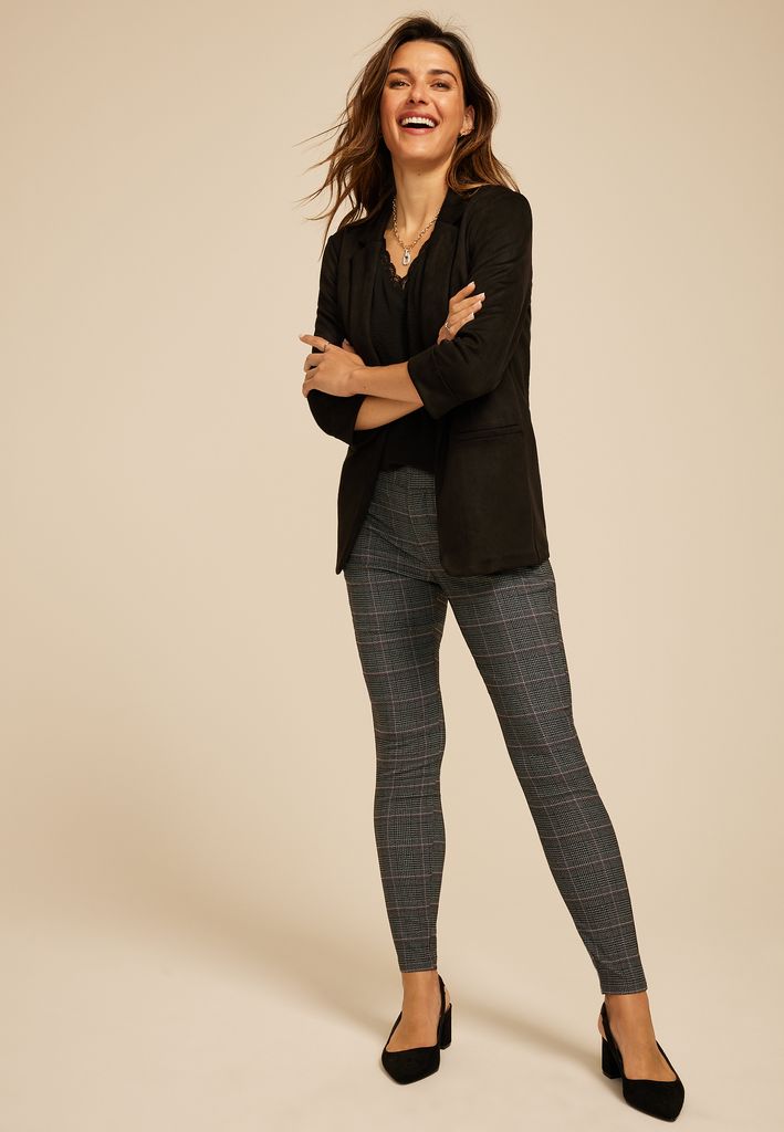 Plaid Bengaline Mid Rise Skinny Pant - Image 3